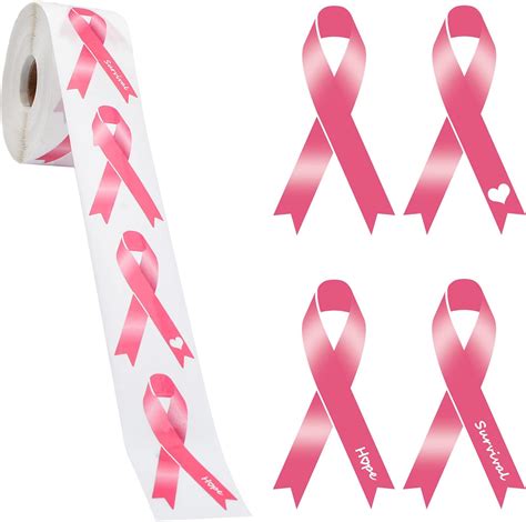 Wandic Pink Ribbon Sticker 500 Pieces Pink Ribbon Awareness Stickers Labels Roll Pink Breast