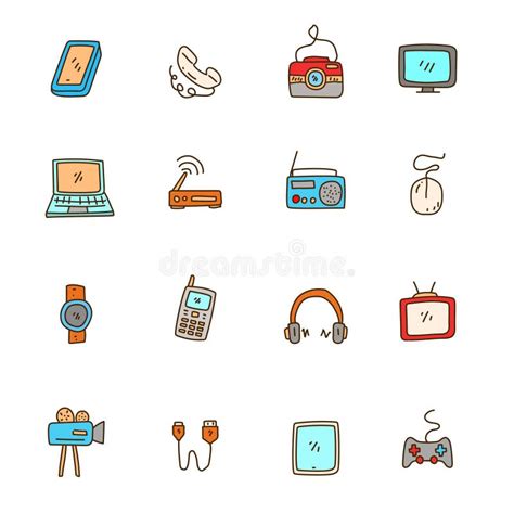 Gadget Doodle Elements Vector Illustration In Cute Hand Drawn Style