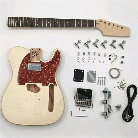 Ash Body Te Kit With Flame Maple Veneer Skunk Stripe Maple Neck And