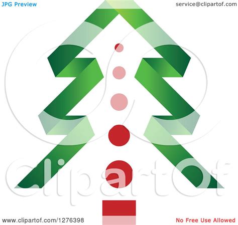 Clipart Of A Green Ribbon Christmas Tree With A Red Trunk Royalty