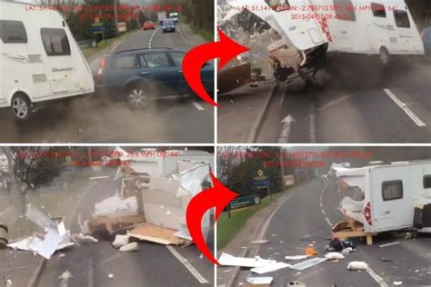 Dramatic Footage Shows Caravan Smashing Into Pieces On Lamppost After