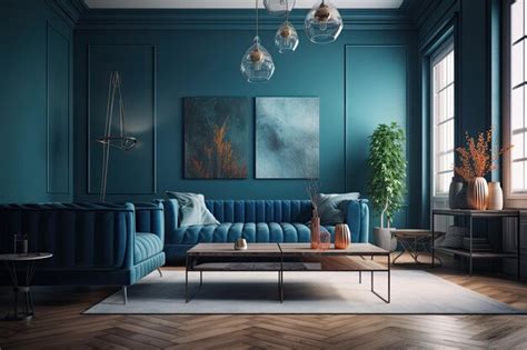 Premium AI Image | Interior of a contemporary blue living room with ...