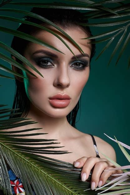 Premium Photo Tropical Portrait Sexy Woman In Leaves Palm Tree