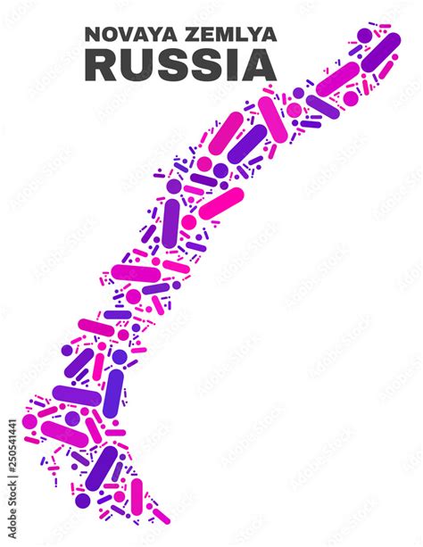 Mosaic Novaya Zemlya Islands Map Isolated On A White Background Vector