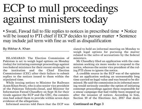 Dawn Epaper Sep Ecp To Mull Proceedings Against Ministers