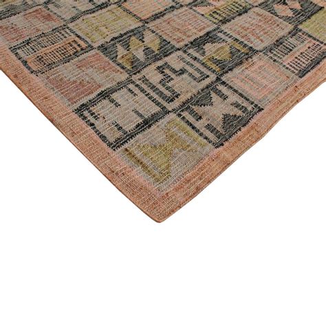 Alfombra Kilim de Yute Negro Marrón Verde y Rosa 200x200 cm Qechic