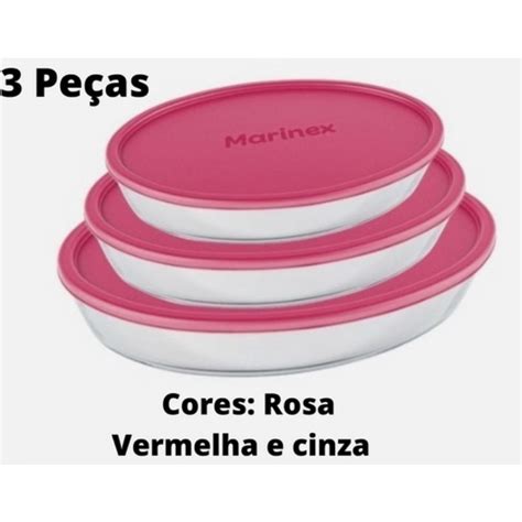 Kit 3 Assadeiras Oval De Vidro Tampa Marinex Shopee Brasil