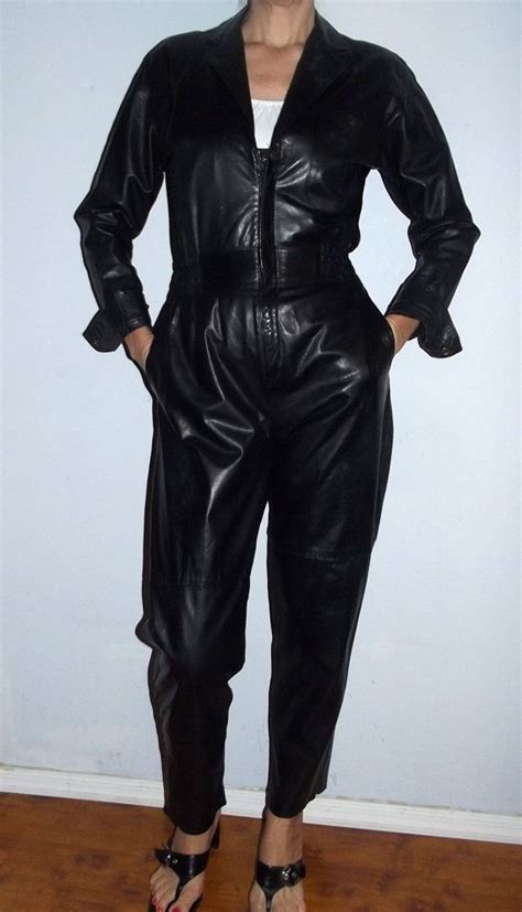 Vintage 80s Soft Leather Jumpsuit Black High Waist Biker Boho Rocker