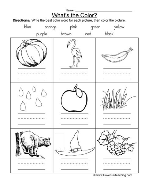 Black And White Pictures Color Names Worksheet By Teach Simple