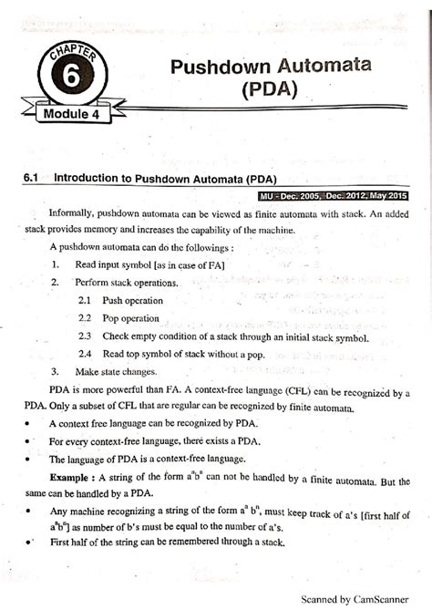 Ch Pda Notes Chapter Pushdown Automata Pda Module