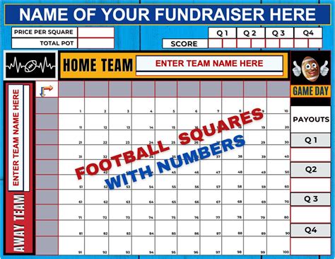 Editable Football Fundraiser Squares Edit Team Fundraiser Name With