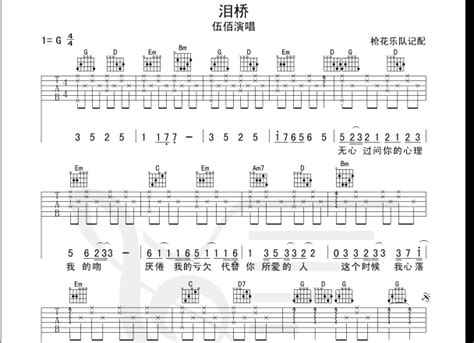 《泪桥吉他谱》伍佰g调吉他图片谱4张 吉他谱大全