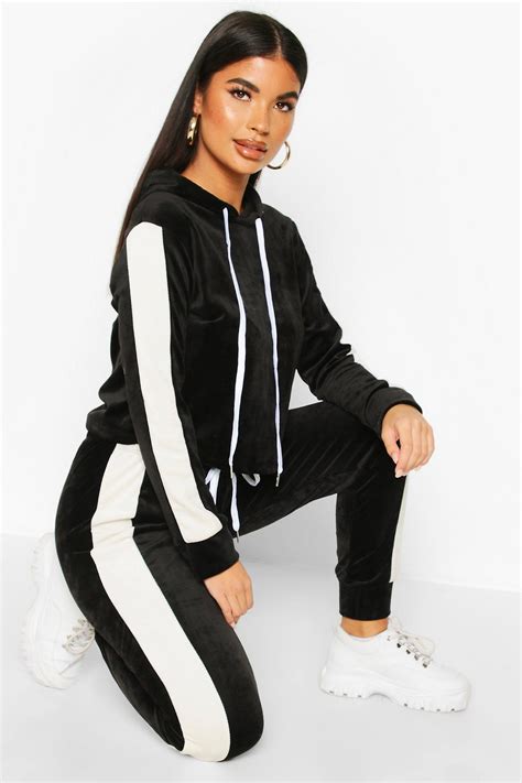 Petite Sport Stripe Velour Tracksuit Tracksuit Women Sportswear