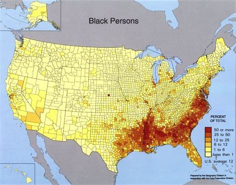 Répartition en pourcentages des noirs aux USA