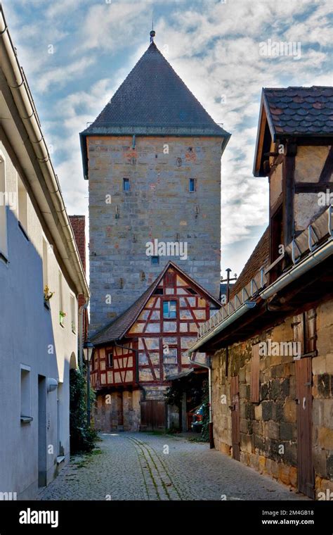 Upper Town Gate And Half Timbered Houses In The Old Town Germany