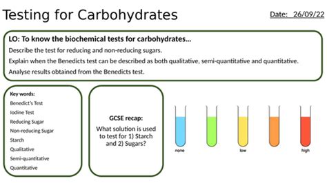 As A2 Level Aqa Biology Testing For Carbohydrates Iodine Test Benedict S Test Full Lesson