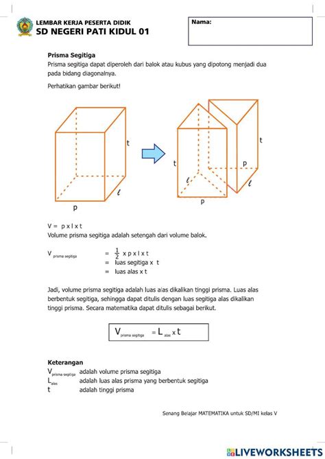 Volume Prisma 2280606 | dwijayoga | Live Worksheets