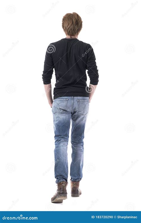 Back View Of Handsome Young Stylish Man In Black Shirt And Jeans