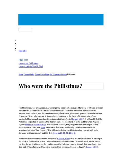 Who Were The Philistines | PDF | Philistines | Books Of Samuel