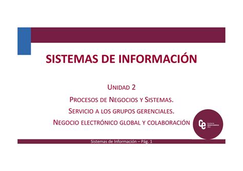 Sist info 4 SISTEMAS SISTEMAS DE INFORMACIÓN UNIDAD 2 PROCESOS DE