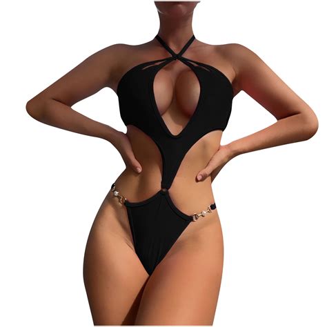 Bigersell Women Swimsuits One Piece Summer V Neck Sleeveless String