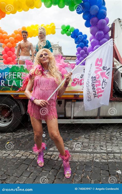 Transsexual During The Gay Pride Parade In Rome Editorial Photography