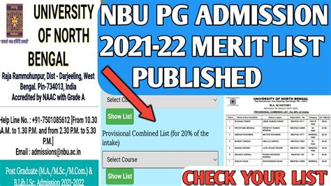 Nbu Pg Admission Merit List Published University Of North