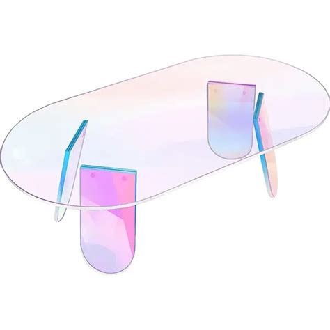 Global Pronex Acrylic Coffee Table Iridescent Glass End Table Round Side Table For Home Living