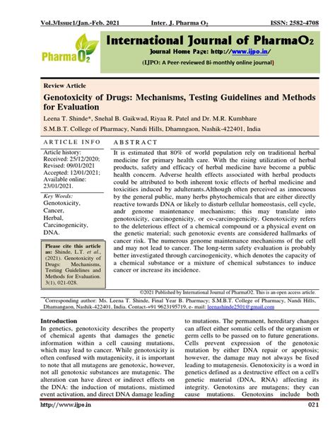 Genotoxicity of Drugs Mechanisms, Testing Guidelines and Methods For ...