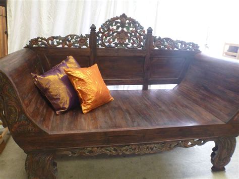 Balinese Hand Carved Teak Day Bed Bench Seat Lounge Chocolate Stain