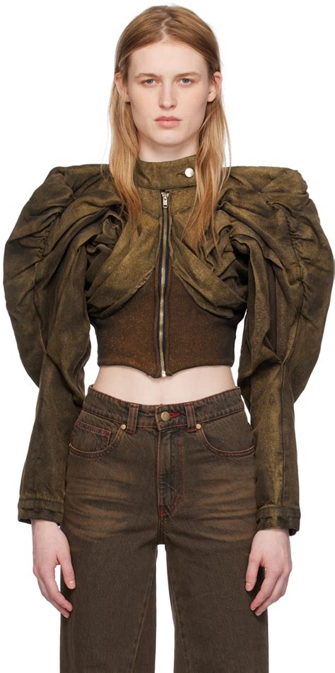 SSENSE Exclusive Brown Denim Jacket By Masha Popova On Sale