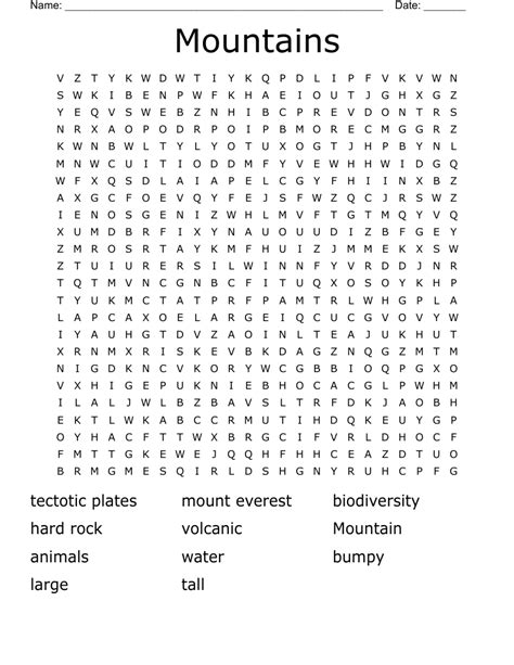 Mountains Word Search Wordmint