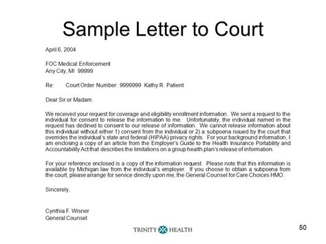 Sample Court Letter Templates