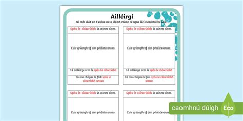 Editable Classroom Allergy Poster Gaeilge Professor Feito