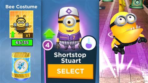 Minion Rush Shortstop Stuart Rare Costume Level Up Upgrade Bee