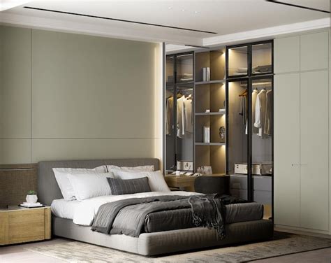 Premium Photo Stylish Modern Bedroom Interior With Glass Wardrobe