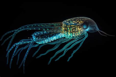 Deep Sea Creature Glowing With Bright Bioluminescent Patterns Stock