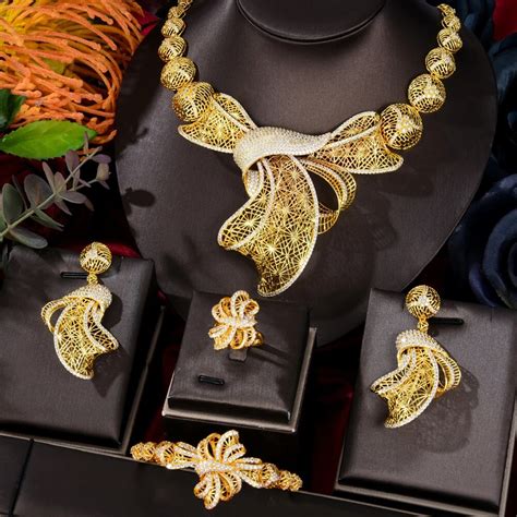 Godki Fashion Luxury Pcs Hollow Bowknots Nigerian Jewelry Set For