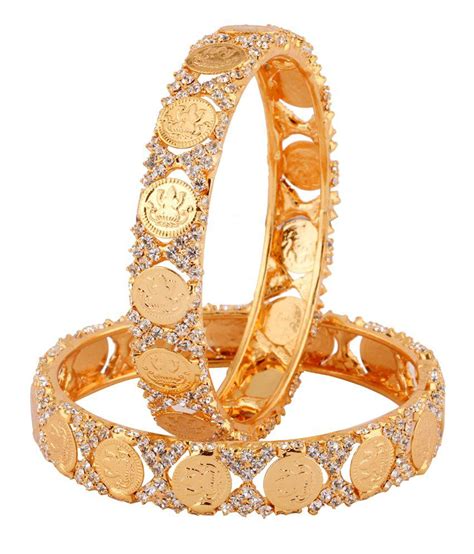 The Jewelbox K Gold Plated Lakshmi Coin American Diamond Cz Bangles