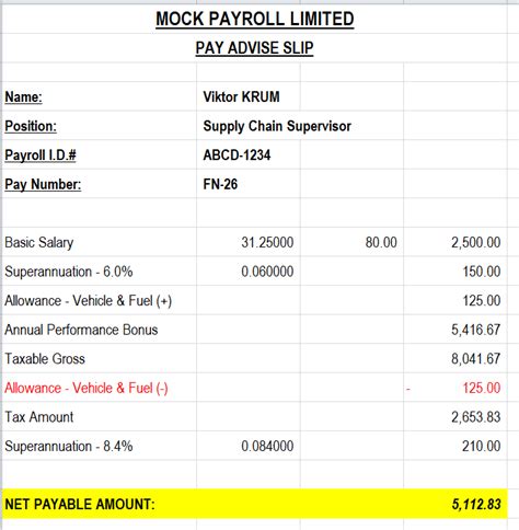 Sample Payroll Calculation