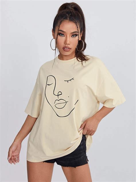 Shein Drop Shoulder Figure Graphic Oversized Tee Womens Oversized