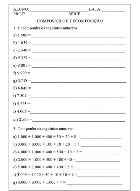 Atividades Decomposição De Números Para Matemática