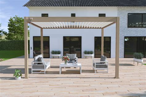 Ombréa Pergola bioclimatique autoportante bois 300 x 400 x H 258 cm