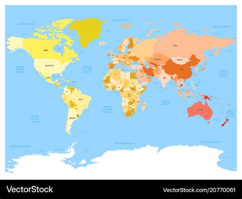 Colored Political World Map With Names Of Sovereign Countries And