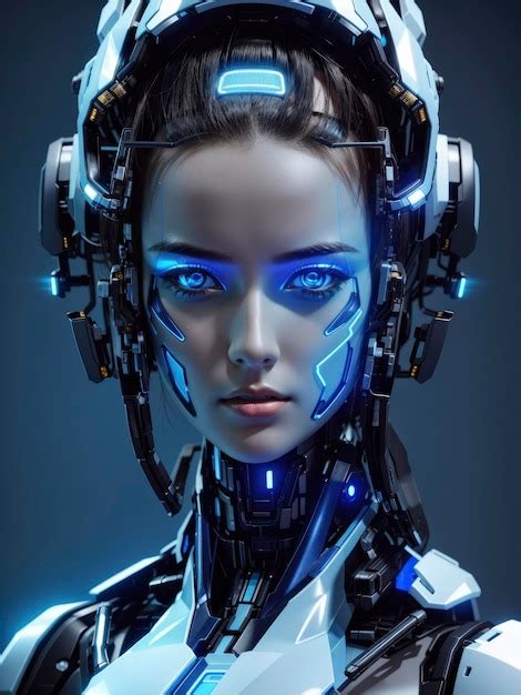 Premium Photo Blue Neon Cyborg Fusion Ultra Realistic Woman S Half