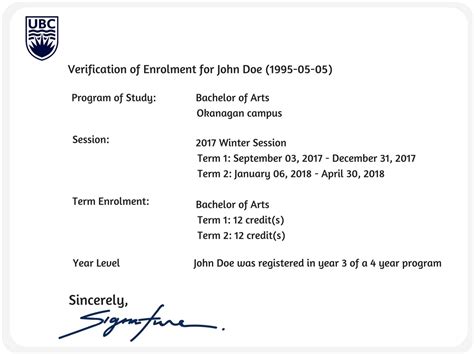 Proof Of Enrolment Letter