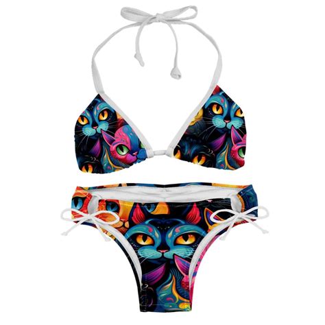 Cat Detachable Sponge Adjustable Strap Bikini Set Two Pack Swim Suit Swimsuits One Piece