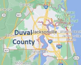 Duval County on the map of Florida 2024. Cities, roads, borders and ...