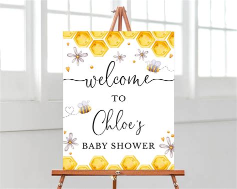 Editable Honey Bee Baby Shower Welcome Signsweet As Can Bee Etsy