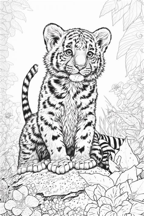 Cute Baby Tiger Coloring Page Lulu Pages